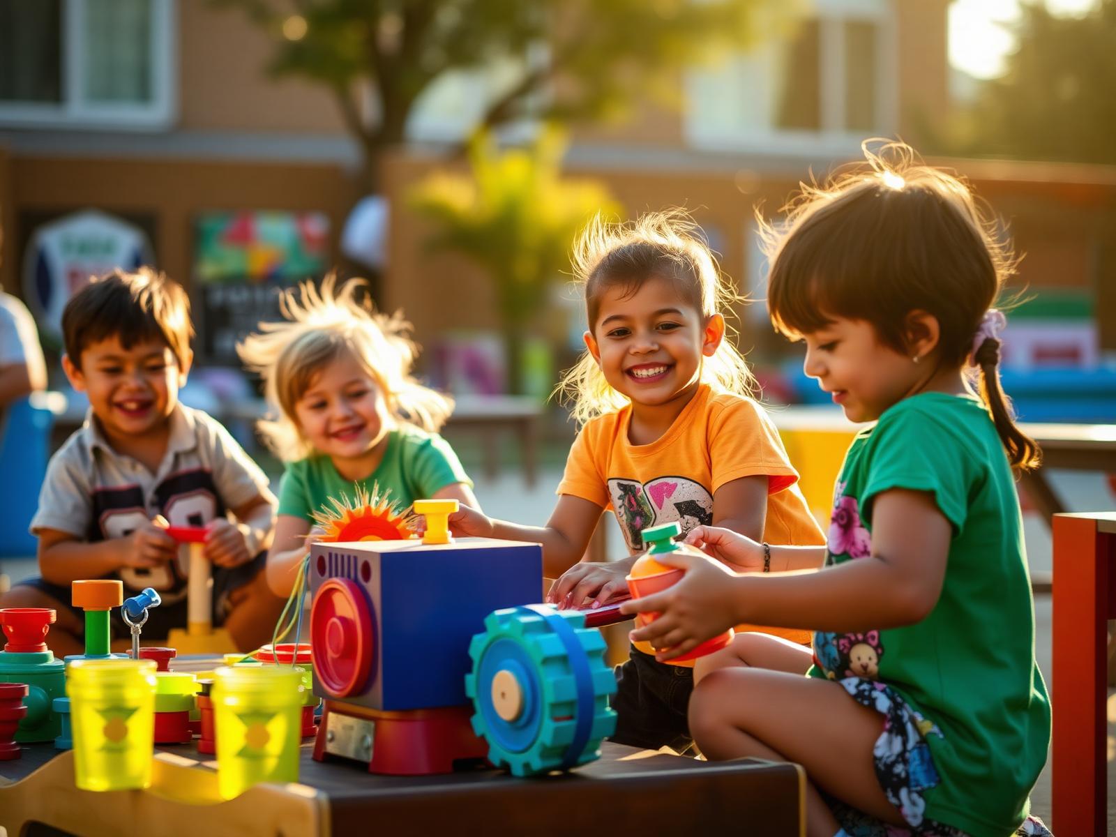 Crianças brincando com brinquedos reciclados
